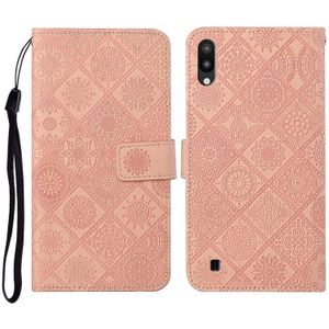 For Samsung Galaxy A10 / M10 Ethnic Style Embossed Pattern Horizontal Flip Leather Case with Holder & Card Slots & Wallet & Lanyard(Pink)