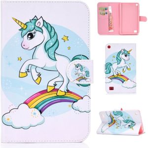 For Amazon Kindle Fire 7 (2019) / (2017) / (2016) / (2015) Colored Drawing Pattern Horizontal Flip PU Leather Case with Holder & Card Slot & Sleep / Wake-up Function(Unicorn)