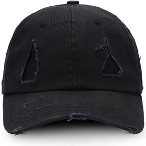 Washed Baseball Cap Casual Retro Shading Distress Torn Cap  Size:One Size(Black)