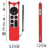 Cat Ears Shape Silicone Protective Case Cover For Apple TV 4K 4th Siri Remote Controller(Red)