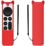 Cat Ears Shape Silicone Protective Case Cover For Apple TV 4K 4th Siri Remote Controller(Red)