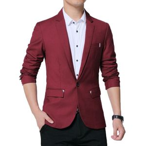 Men Casual Suit Self-cultivation Business Blazer  Size: XXXL( Wine Red )