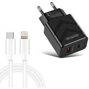 LZ-715 20W PD + QC 3.0 Dual Ports Fast Charging Travel Charger with USB-C / Type-C to 8 Pin Data Cable  EU Plug(Black)