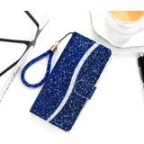 For Samsung Galaxy S8 Glitter Powder Horizontal Flip Leather Case with Card Slots & Holder & Lanyard(Blue)