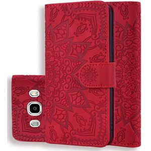 Calf Pattern Double Folding Design Embossed Leather Case with Wallet & Holder & Card Slots for Galaxy J5 (2016) / J510(Red)