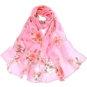 Wild Peach Flower Pattern Sunscreen Chiffon Large Scarf Light Thin Style Silk Scarf Shawl(Pink)