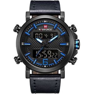 NAVIFORCE 9135 Sport Watch Leather Waterproof Quartz Watches Date LED Analog Clock for Men