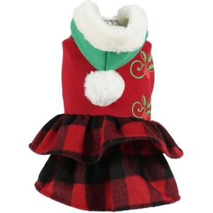 Christmas Dog Cat Dress Plaid Two-Legged Princess Dress  Size: XS