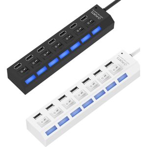 7 Ports USB Hub 2.0 USB Splitter High Speed 480Mbps with ON/OFF Switch  7 LED(Black)