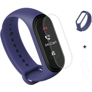 2 in 1 Silicone Rubber Wristband Wrist Band Strap Replacement with TPU Full Coverage Screen Film for Xiaomi Mi Band 4(Dark Blue)