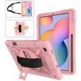 For Samsung Galaxy Tab S6 Lite P610 Contrast Color Robot Shockproof Silicon + PC Protective Case with Holder & Pen Slot(Rose Gold)