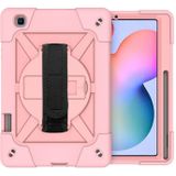 For Samsung Galaxy Tab S6 Lite P610 Contrast Color Robot Shockproof Silicon + PC Protective Case with Holder & Pen Slot(Rose Gold)