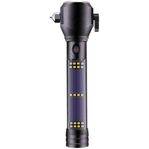 Multi-functional Car Safety Hammer Solar Alarm Emergency Working Flashlight (Black)