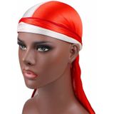 Double-coloured Silk Satin Long-tailed Pirate Hat Turban Cap Chemotherapy Cap (Red + White)