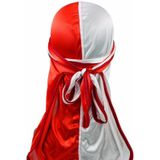 Double-coloured Silk Satin Long-tailed Pirate Hat Turban Cap Chemotherapy Cap (Red + White)