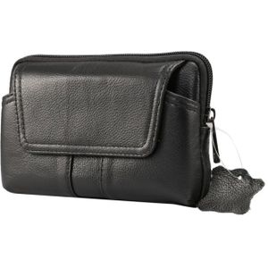 5.2 inch and Below Universal Genuine Leather Men Horizontal Style Case Waist Bag with Belt Hole  For iPhone  Samsung  Sony  Huawei  Meizu  Lenovo  ASUS  Oneplus  Xiaomi  Cubot  Ulefone  Letv  DOOGEE  Vkworld  and other (Black)