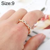 Simple Stylish Ladies Full Rhinestone Twist Modelling Ring(Gold US Size:9)