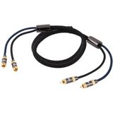 EMK 2 x RCA Male to 2 x RCA Male Gold Plated Connector Nylon Braid Coaxial Audio Cable for TV / Amplifier / Home Theater / DVD  Cable Length:1.5m(Black)