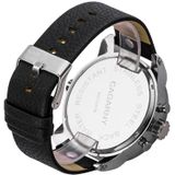 CAGARNY 6818 Fashionable DZ Style Large Dial Dual Clock Quartz Movement Sport Wrist Watch with Leather Band & Calendar Function for Men(Black Band Silver Case)