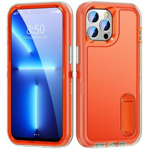 3 in 1 robuuste houder Telefooncase voor iPhone 11 Pro (transparant + oranje)