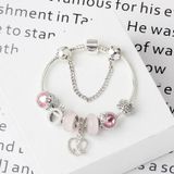 SL85 Colored Glaze Large Hole Bead Bracelet Alloy Pink Series Love Bird Pendant Bracelet Size: 20cm