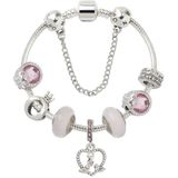 SL85 Colored Glaze Large Hole Bead Bracelet Alloy Pink Series Love Bird Pendant Bracelet Size: 20cm