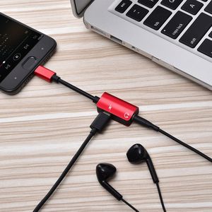 2 in 1 Cable Fast Charge Type-C Male to Type-C Female + 3.5mm Female Jack Headphone Adapter Converter  Supports Audio and Charging  Length: 12cm(Red)