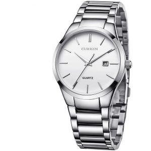 CURREN 8106 Fashion Business Calendar Waterproof Full Steel Quartz Watch(white case white face)
