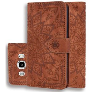 Calf Pattern Double Folding Design Embossed Leather Case with Wallet & Holder & Card Slots for Galaxy J5 (2016) / J510(Brown)