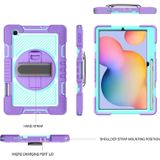 For Samsung Galaxy Tab S6 Lite P610/P615 360 Degree Rotation Contrast Color Shockproof Silicone + PC Case with Holder & Hand Grip Strap & Shoulder Strap(Purple + Mint Green)