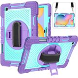 For Samsung Galaxy Tab S6 Lite P610/P615 360 Degree Rotation Contrast Color Shockproof Silicone + PC Case with Holder & Hand Grip Strap & Shoulder Strap(Purple + Mint Green)