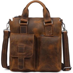 B259 Retro Business Men Bag Vertical Portable Briefcase Messenger Bag  Size: 34x33x6cm(Brown)