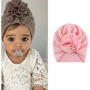 5 PCS Baby Sun Flower Hedging Cap Solid Color Turban Hat  Size: One Size(Light Pink )