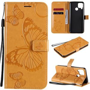 Voor OPPO Realme C15 3D Butterflies Embossing Pattern Horizontale Flip Lederen Case met Holder & Card Slot & Wallet & Lanyard(Geel)