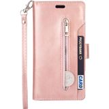 For Huawei Y6 (2019) / Honor 8A 2020 Multifunctional Zipper Horizontal Flip Leather Case with Holder & Wallet & 9 Card Slots & Lanyard(Rose Gold)