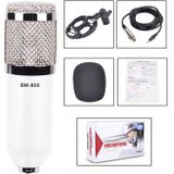 BM-800 3.5mm Studio Recording Wired Condenser Sound Microphone with Shock Mount  Compatible with PC / Mac for Live Broadcast Show  KTV  etc.(White)