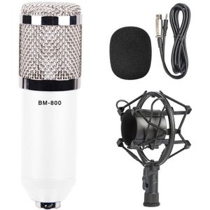 BM-800 3.5mm Studio Recording Wired Condenser Sound Microphone with Shock Mount  Compatible with PC / Mac for Live Broadcast Show  KTV  etc.(White)