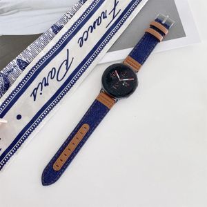 20mm Denim Leather Replacement Strap Watchband(Dark Blue)