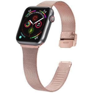 For Apple Watch Series 7 & 6 & SE & 5 & 4 44mm  / 3 & 2 & 1 42mm Milanese Stainless Steel Watchband(Rose Pink)