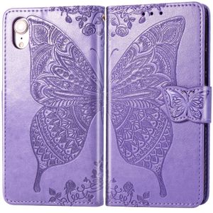 Butterfly Love Flowers Embossing Horizontal Flip Leather Case for iPhone XR  with Holder & Card Slots & Wallet & Lanyard(Light Purple)