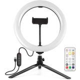 PULUZ 10 inch 26cm Marquee LED RGBWW Light + Desktop Tripod Mount 168 LED Dual-color Temperature Dimmable Ring Vlogging Photography Video Lights with Cold Shoe Tripod Ball Head & Remote Control & Phone Clamp(Black)
