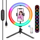 PULUZ 10 inch 26cm Marquee LED RGBWW Light + Desktop Tripod Mount 168 LED Dual-color Temperature Dimmable Ring Vlogging Photography Video Lights with Cold Shoe Tripod Ball Head & Remote Control & Phone Clamp(Black)