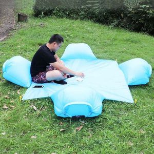 Outdoor Waterproof Air Pillow Picnic Mat Carrying Ground Sand Beach Grass Mat  Style:Four People(Random Color)