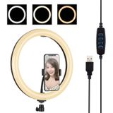 PULUZ 11.8 inch 30cm USB 3 Modes Dimmable Dual Color Temperature LED Curved Diffuse Light Ring Vlogging Selfie Photography Video Lights with Phone Clamp(Black)