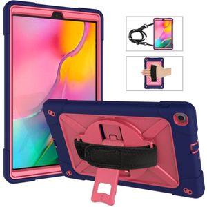 For Galaxy Tab A 10.1 (2019) T510 Contrast Color Silicone + PC Combination Case with Holder(Navy Blue + Rose Red)