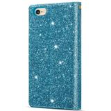 For iPhone 6 Plus / 6s Plus Multi-card Slots Starry Sky Laser Carving Glitter Zipper Horizontal Flip Leather Case with Holder & Wallet & Lanyard(Sky Blue)