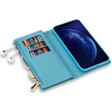 For iPhone 6 Plus / 6s Plus Multi-card Slots Starry Sky Laser Carving Glitter Zipper Horizontal Flip Leather Case with Holder & Wallet & Lanyard(Sky Blue)
