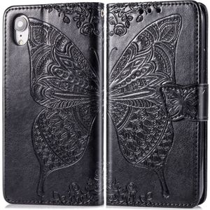 Butterfly Love Flowers Embossing Horizontal Flip Leather Case for iPhone XR  with Holder & Card Slots & Wallet & Lanyard (Black)