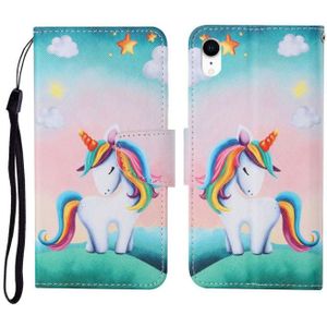 For iPhone XS Max Painted Pattern Horizontal Flip Leathe Case(Rainbow Unicorn)
