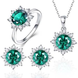 3 PCS/Set Snow Shape Gemstone Jewelry Set For Women  Ring Size:9(Green)